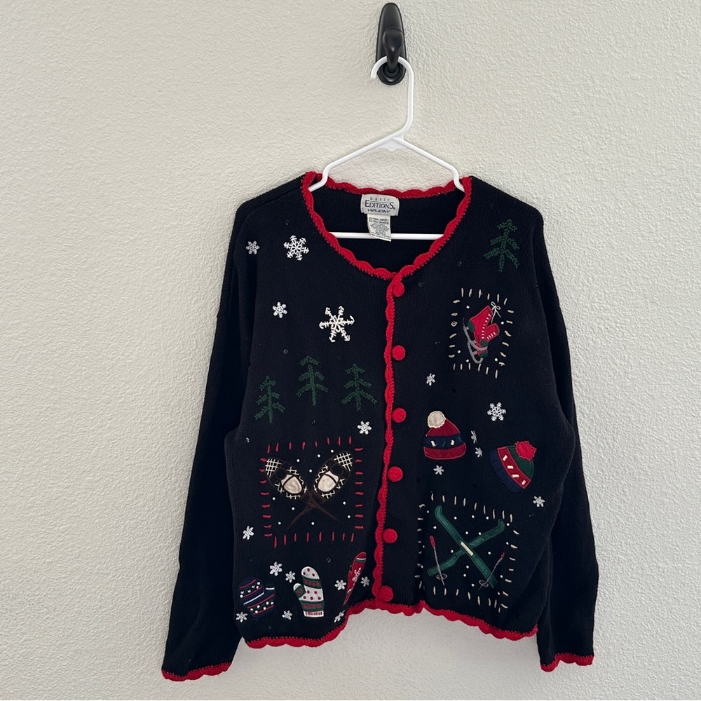 Basic Editions Holiday Ugly Sweater Cardigan‎ - Vintage Christmas - XL